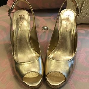 Lily Pulitzer Gold Wedges
